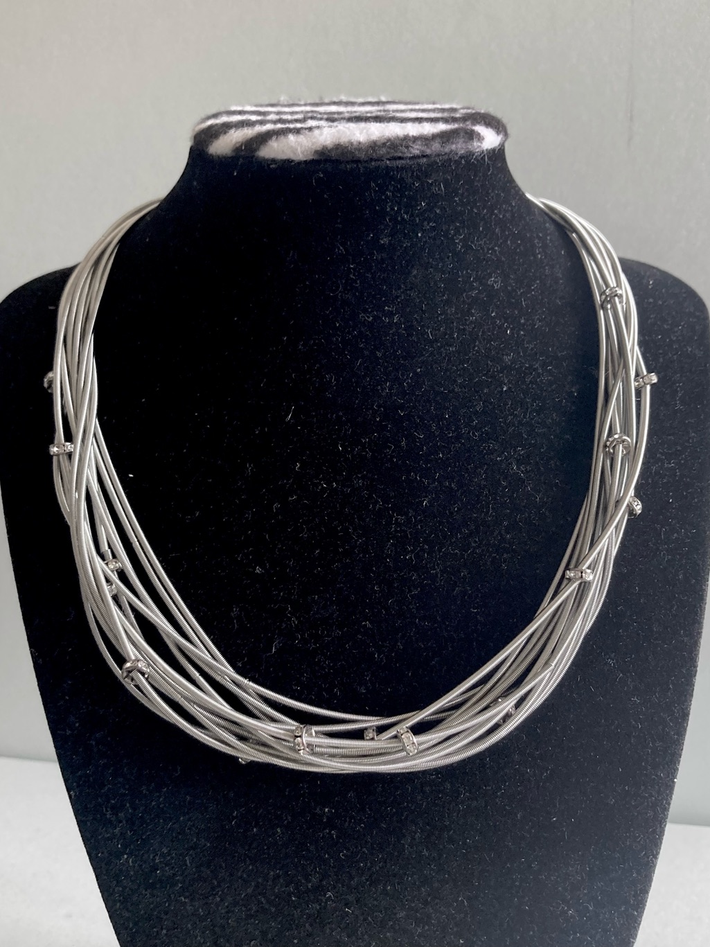 Sea Lily Multi-Strand Silver Tone Piano Wire Preloved Necklace Jewelry